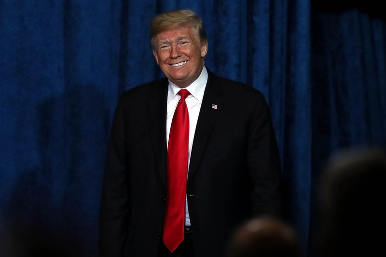 President Donald Trump smiles during the Project Safe Neighborhoods National Conference on December 07, 2018 in Kansas City, Missouri.
